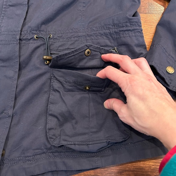 LL Bean Womens Military Style Jacket Size Large Petite LP Blue Zip Front - Picture 3 of 10